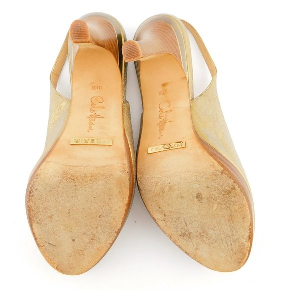 COLE HAAN Nike Air Blush Gold Leather Peep Toe Platform Sling Back Heel Pump 8.5 - Picture 7 of 10